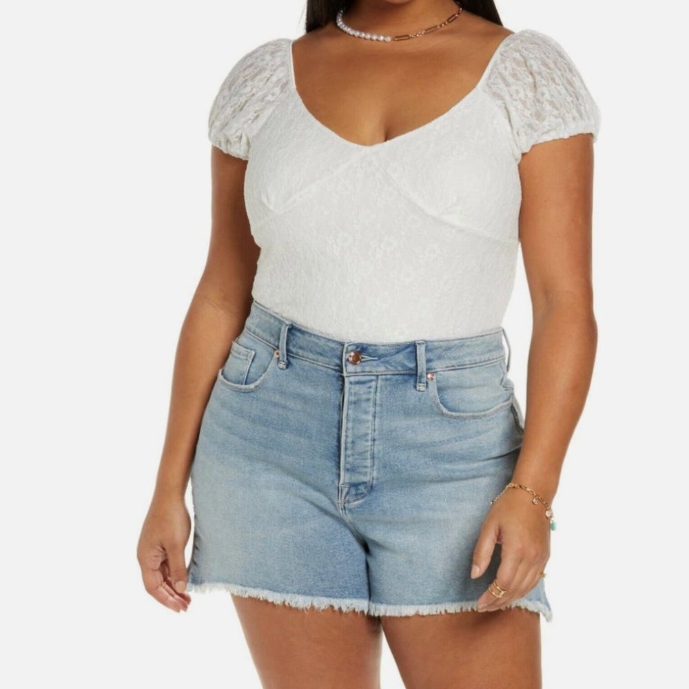 Women's BP. White Lace Puff Sleeve Crop Top Blouse Plus Size: 2X
